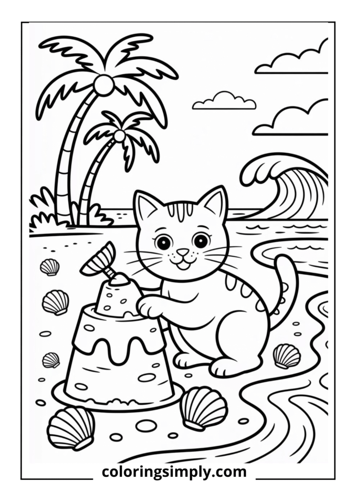 Beach Day with Sandcastle Cat

