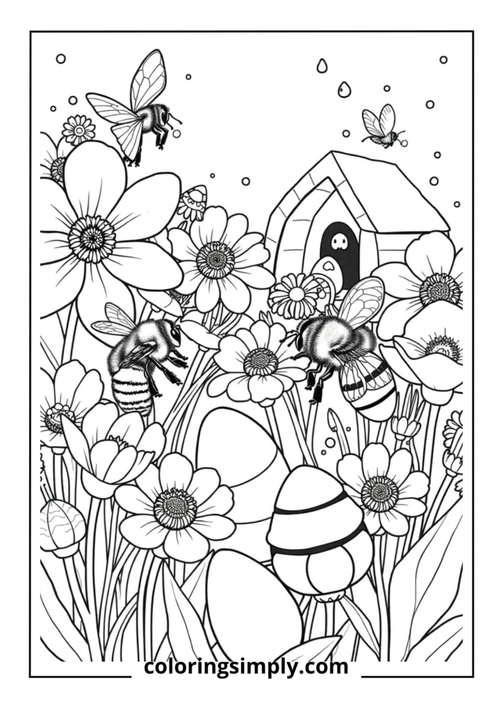 Bee and Flower Pollination Scene
