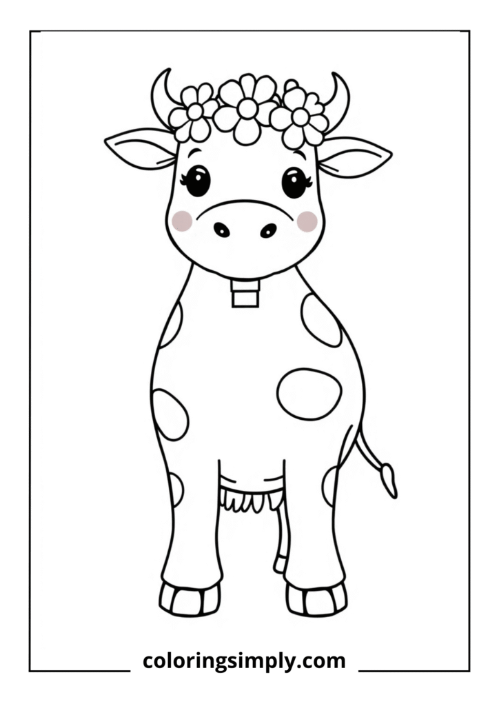 "Daisy the Flower Crown Cow" - A gentle cow wearing a crown of simple daisies