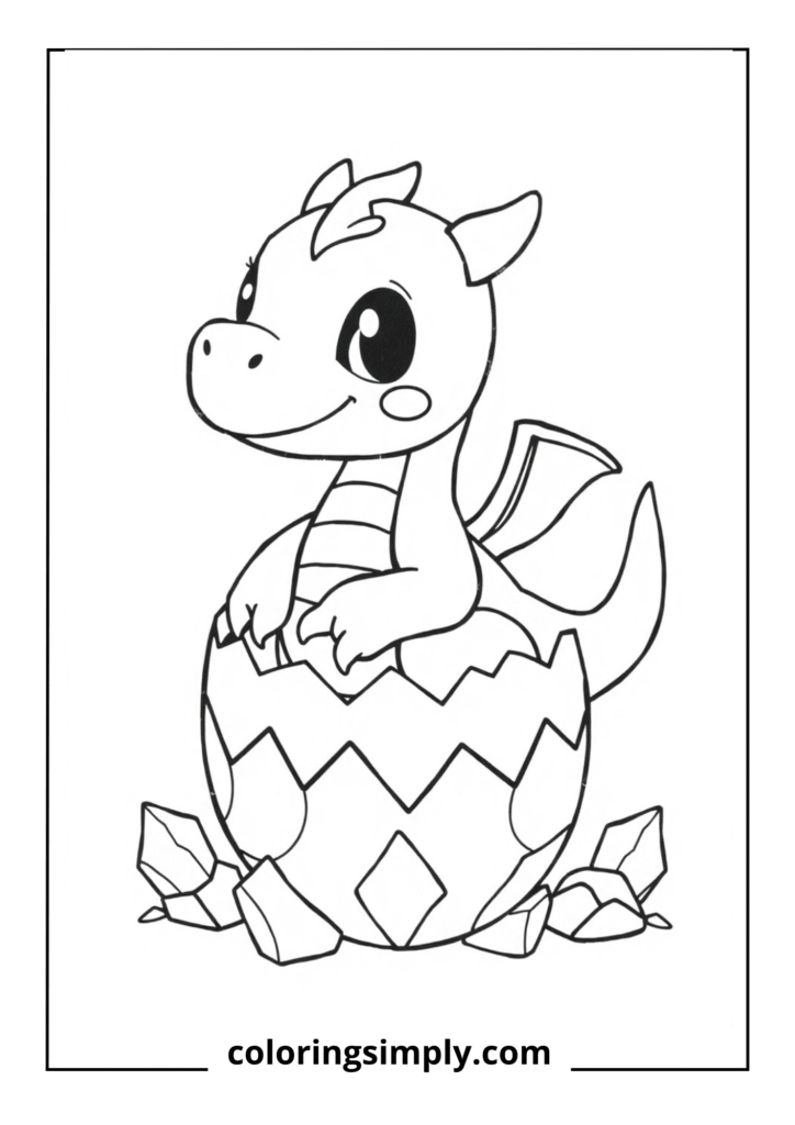 "Ember's Big Hatch Day" - A cute baby dragon emerging from its cracked egg
