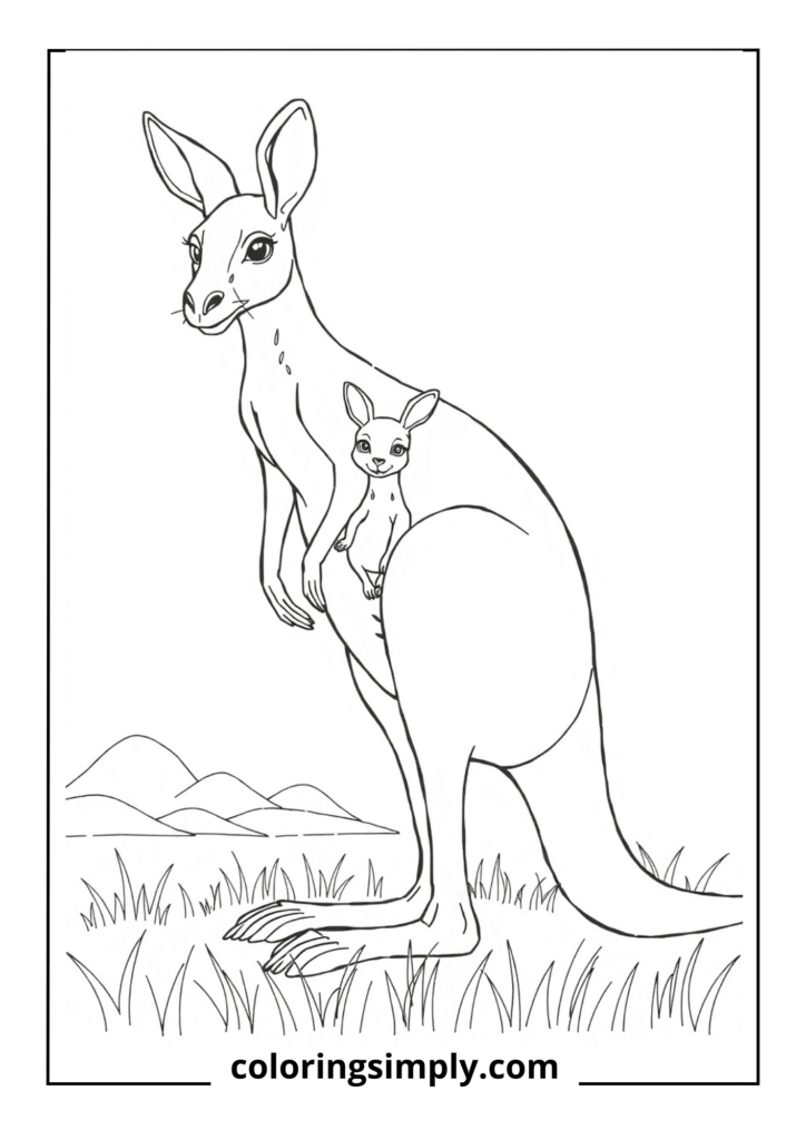 "Joey's First Peek" - A kangaroo mother with her curious joey looking out from her pouch
