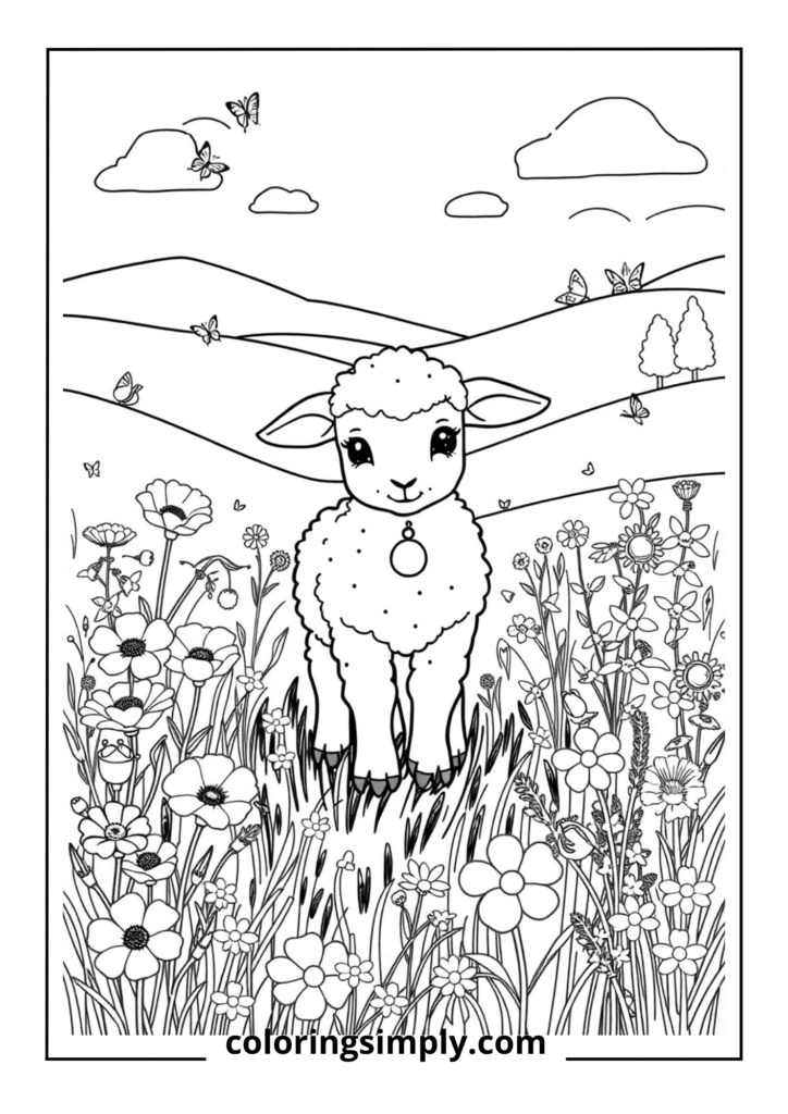 Lamb in Flower Meadow