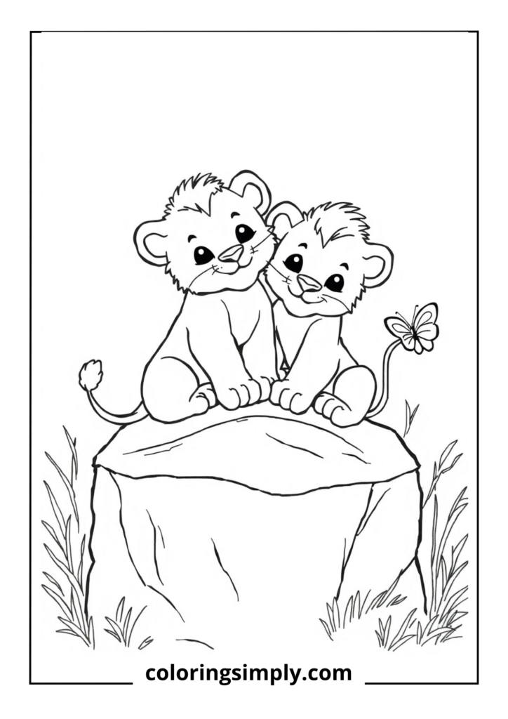"Mischievous Cub Buddies" - Two playful lion cubs romping on a rock