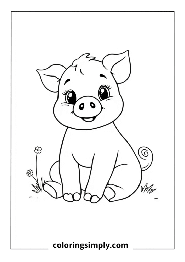 "Penny the Playful Piglet" - A cheerful piglet with a curly tail surrounded by flowers