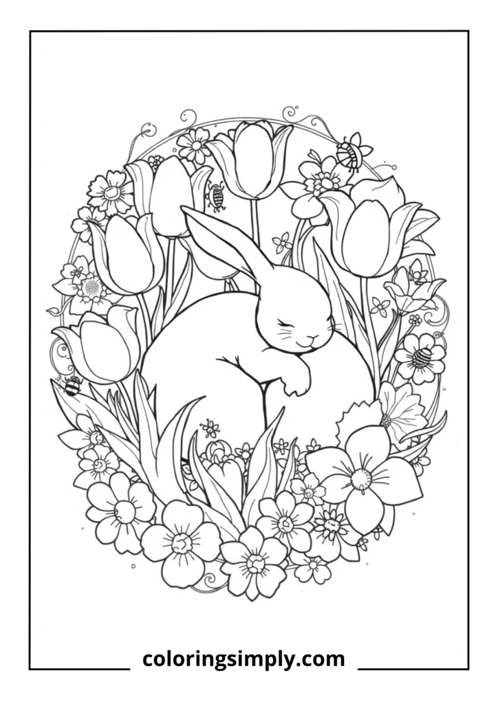 Sleeping Bunny in Flower Bed