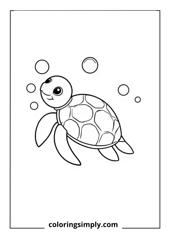 "Tiny Flipper's First Swim" - A baby sea turtle swimming through bubbles
