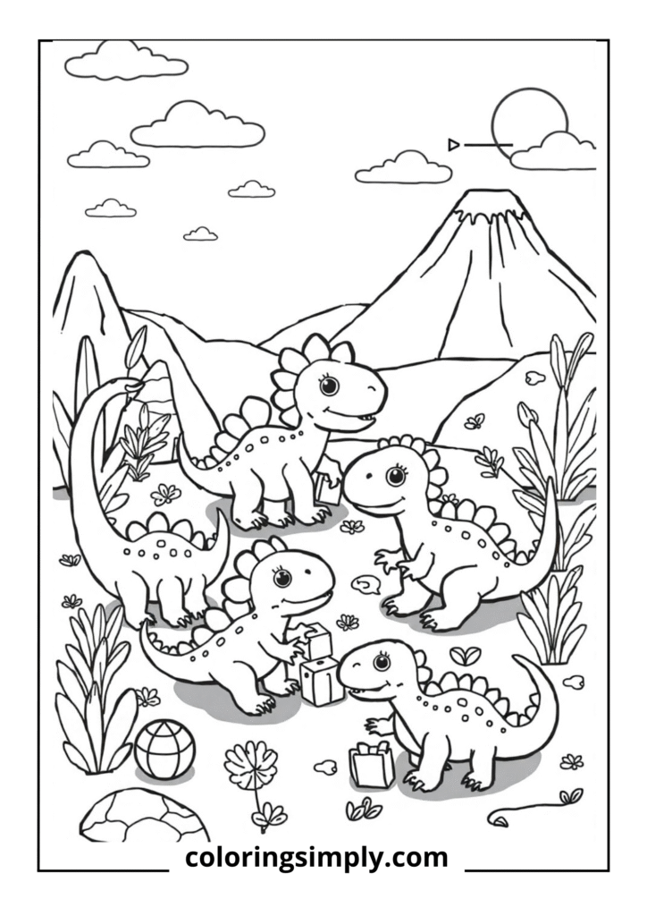 "Tiny Terrible Lizards' Playtime" - Baby dinosaurs enjoying toys in a prehistoric daycare