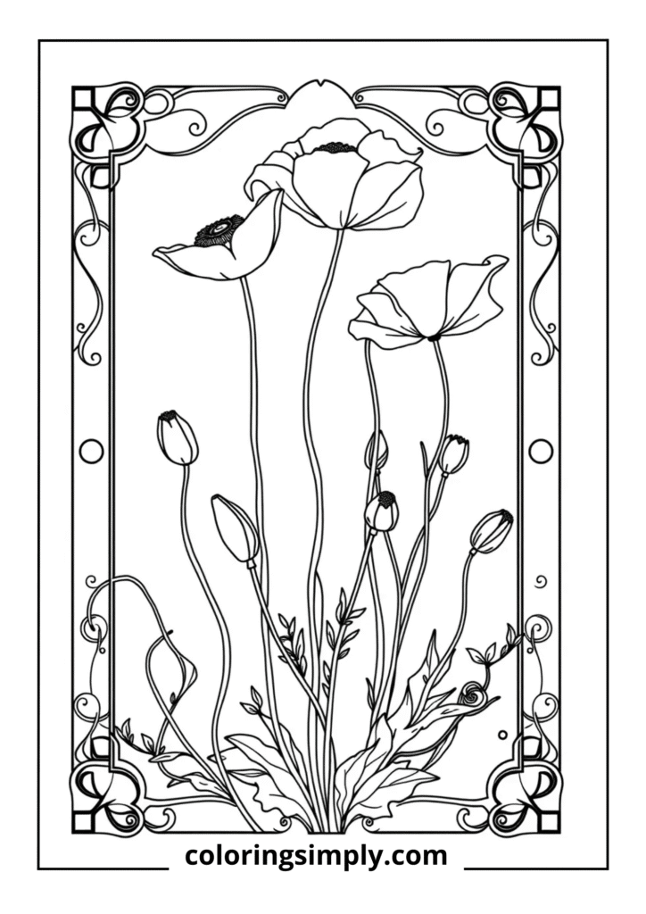 Art Nouveau Poppy Panel