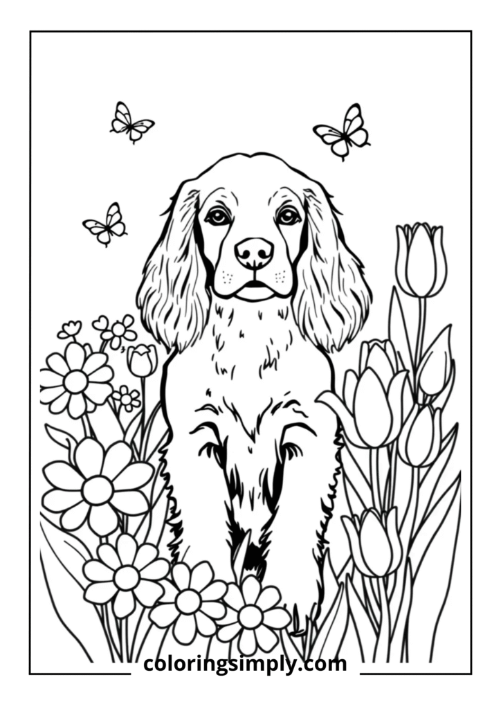 Cocker Spaniel with Flowers