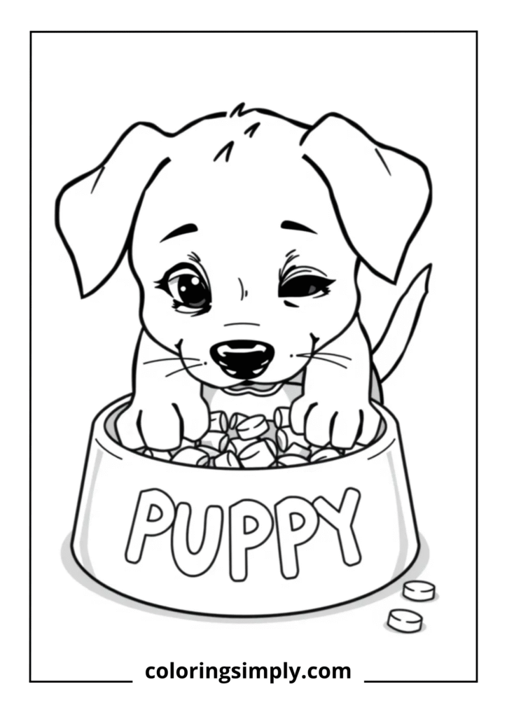 Dinner Time" - Puppy with Food Bowl