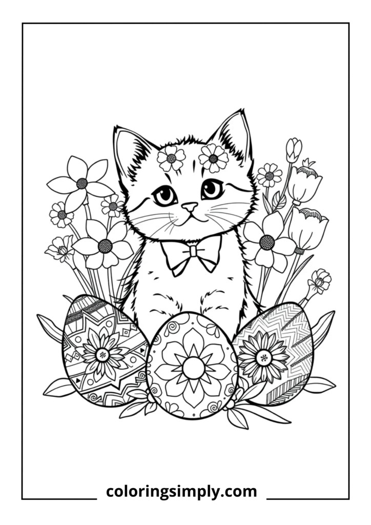 Easter Kitten with Decorated Eggs