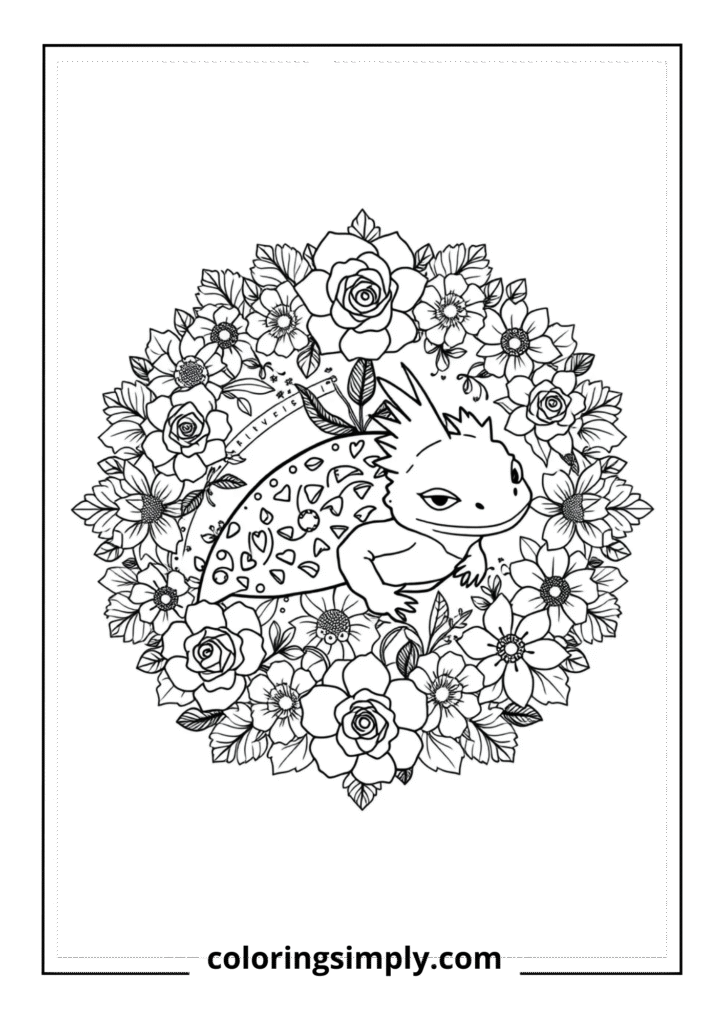 Floral Axolotl Garden Mandala