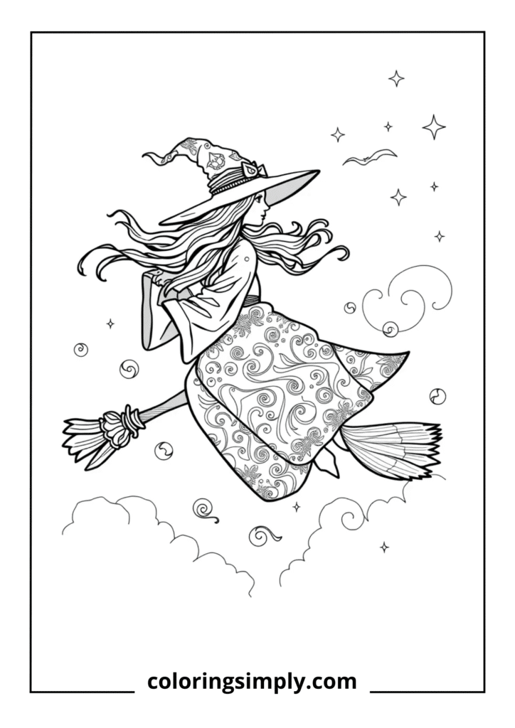Flying Witch Silhouette with Details