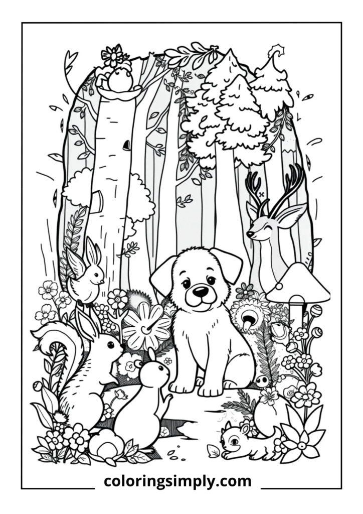 Forest Friends" - Puppy Meeting Forest Animals
