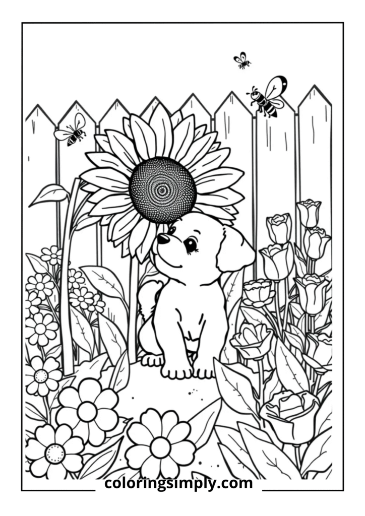 Garden Explorer" - Puppy in Garden Scene