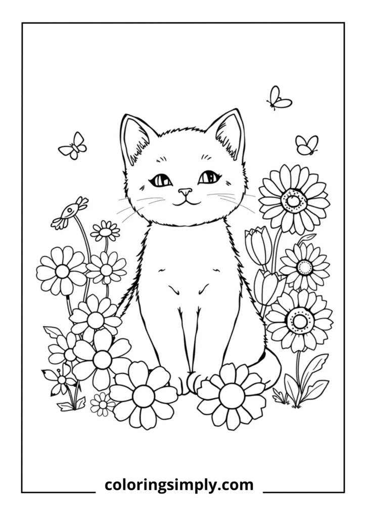 Kitten in Flower Garden