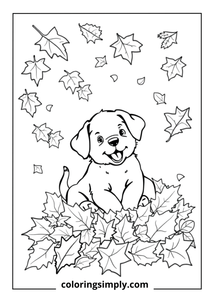 Puppy Exploring Autumn Leaves