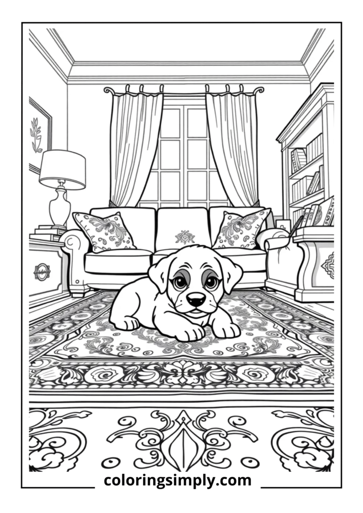 Puppy in Detailed Living Room