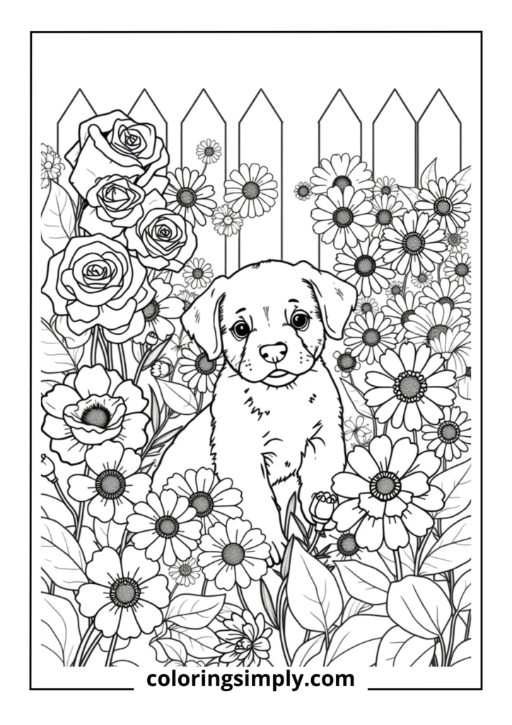 Puppy in Flower Garden Paradise