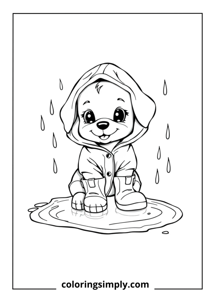 Rainy Day Fun" - Puppy in Rain Gear
