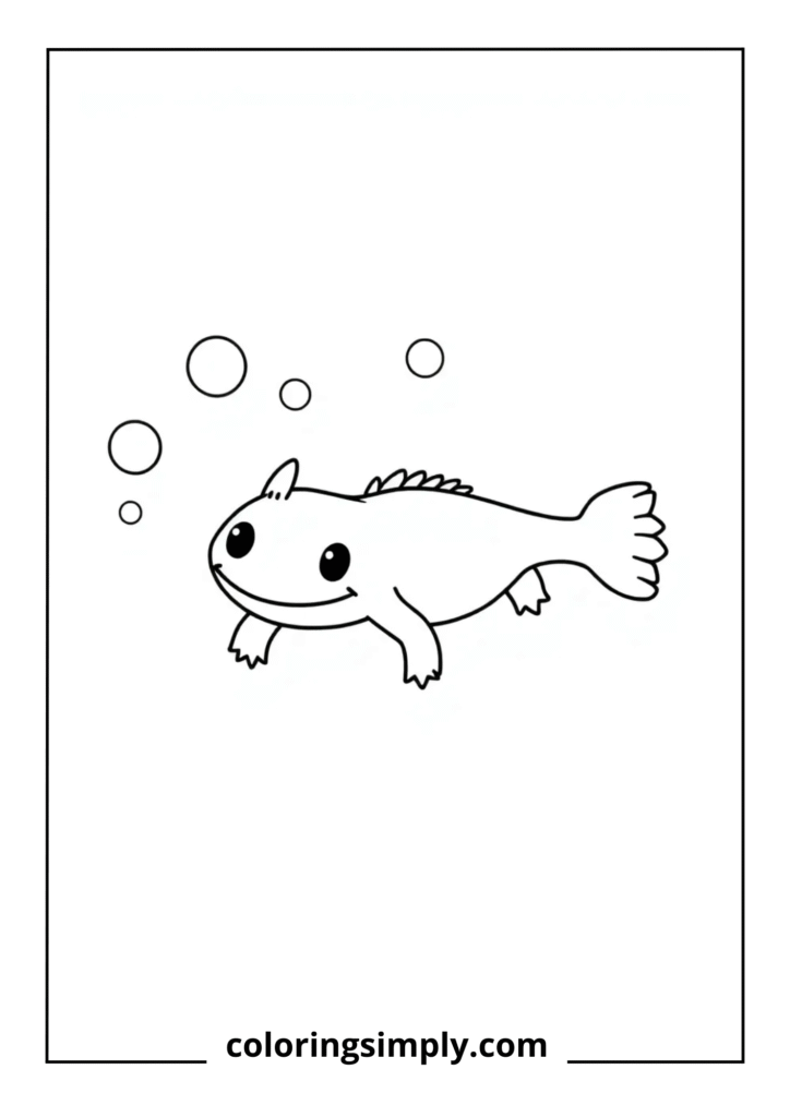 Swimming Axolotl with Bubbles