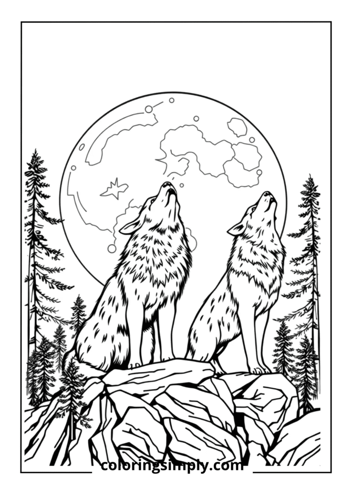 Wolf Pack Under Full Moon