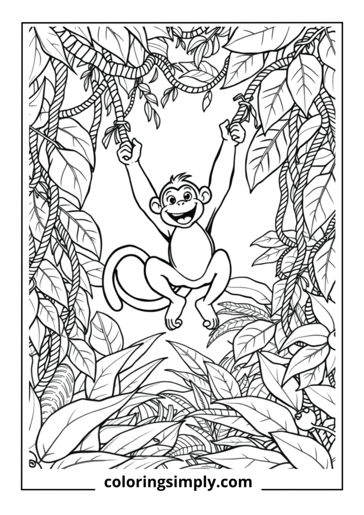 Monkey Swinging on Vines