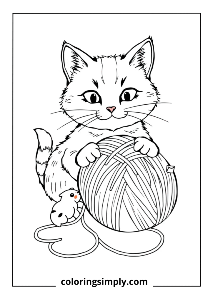 Mother Cat with Yarn Ball
