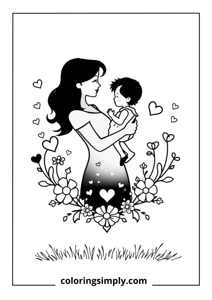 Mother and Child Silhouette in Heart