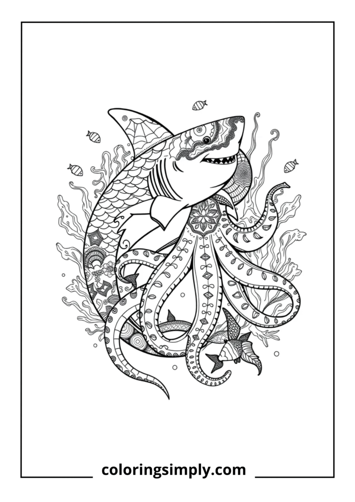 Shark and Octopus Zentangle