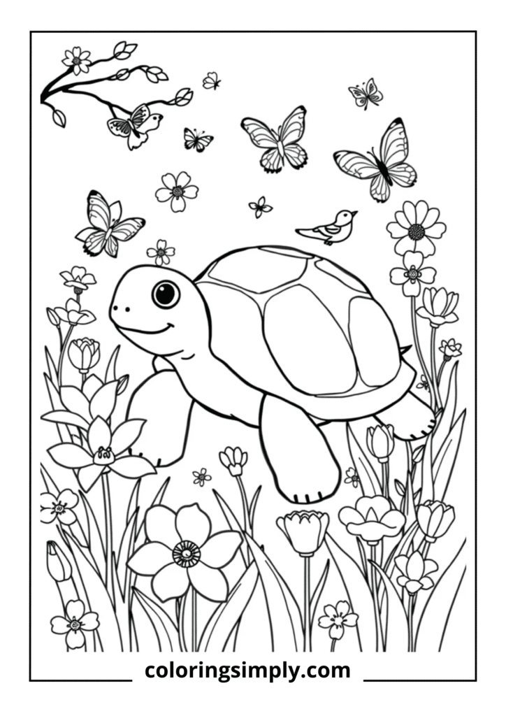 Spring Turtle with Flowers