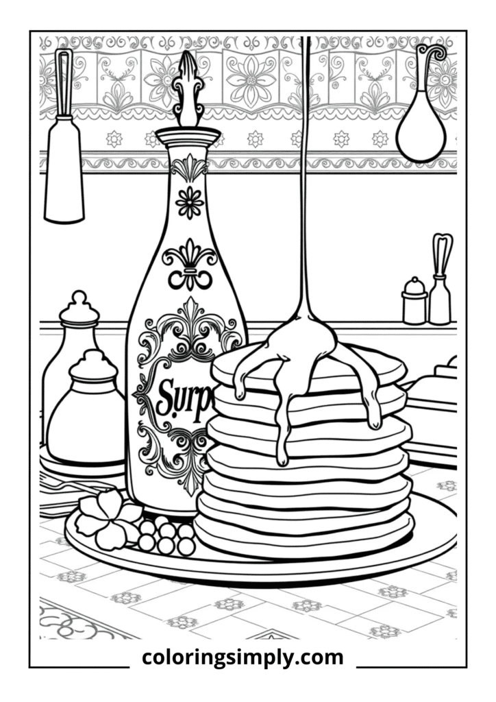 Syrup Bottle and Pancake Stack