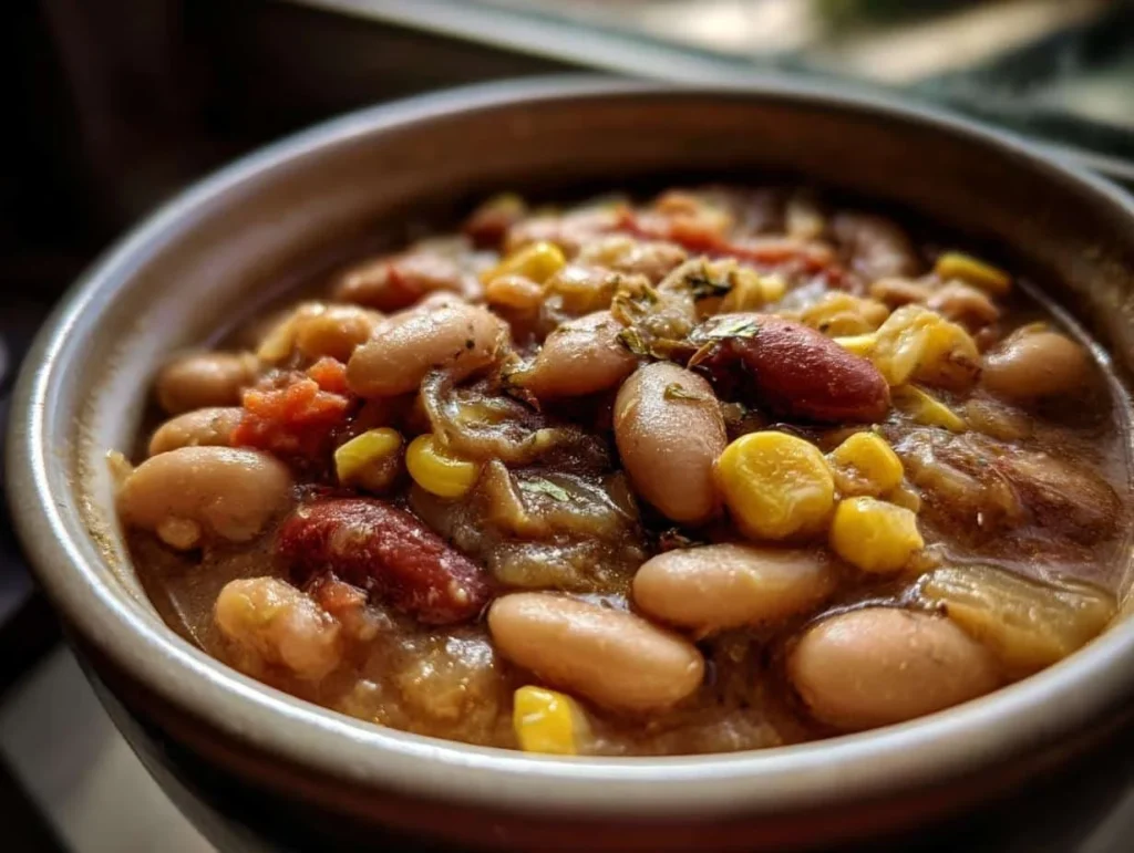 Bowl of dreamy Mexican pinto bean soup garnished with cilantro